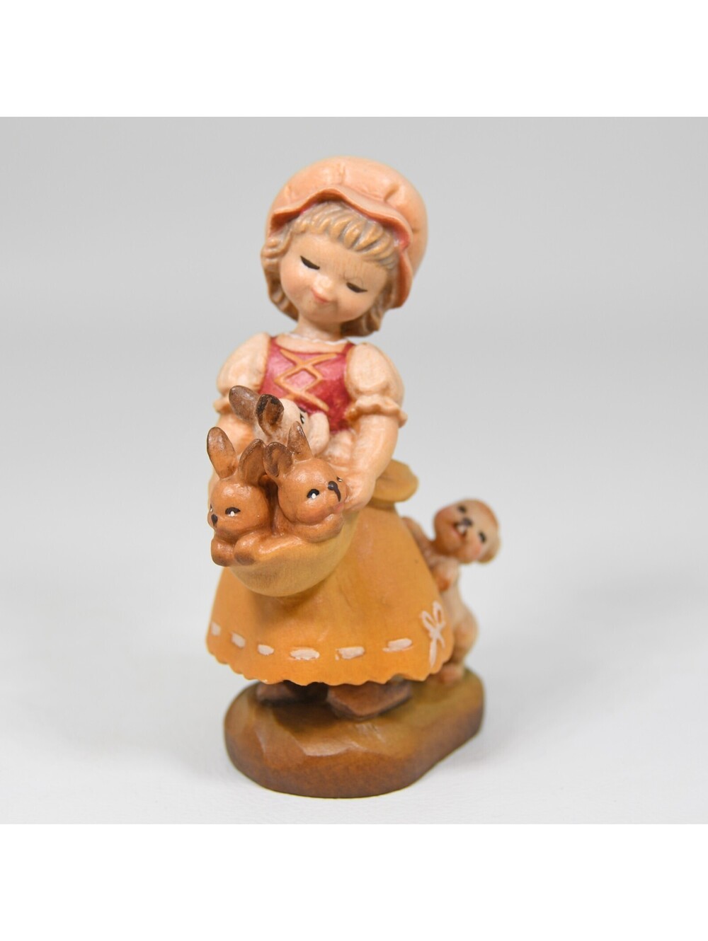Anri Juan Ferrandiz Bundle of Joy Girl Bunny Rabbits 3" Carved Wood Sculpture